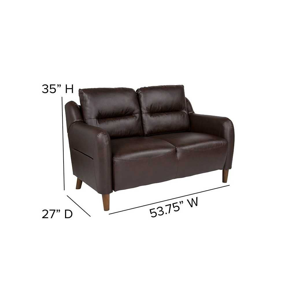 Newton Hill Upholstered Bustle Back Loveseat in Brown LeatherSoft