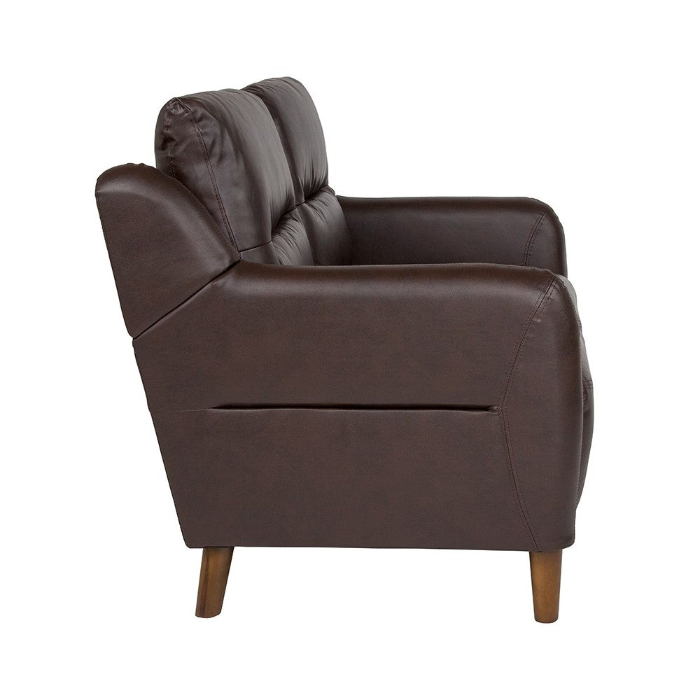 Newton Hill Upholstered Bustle Back Loveseat in Brown LeatherSoft