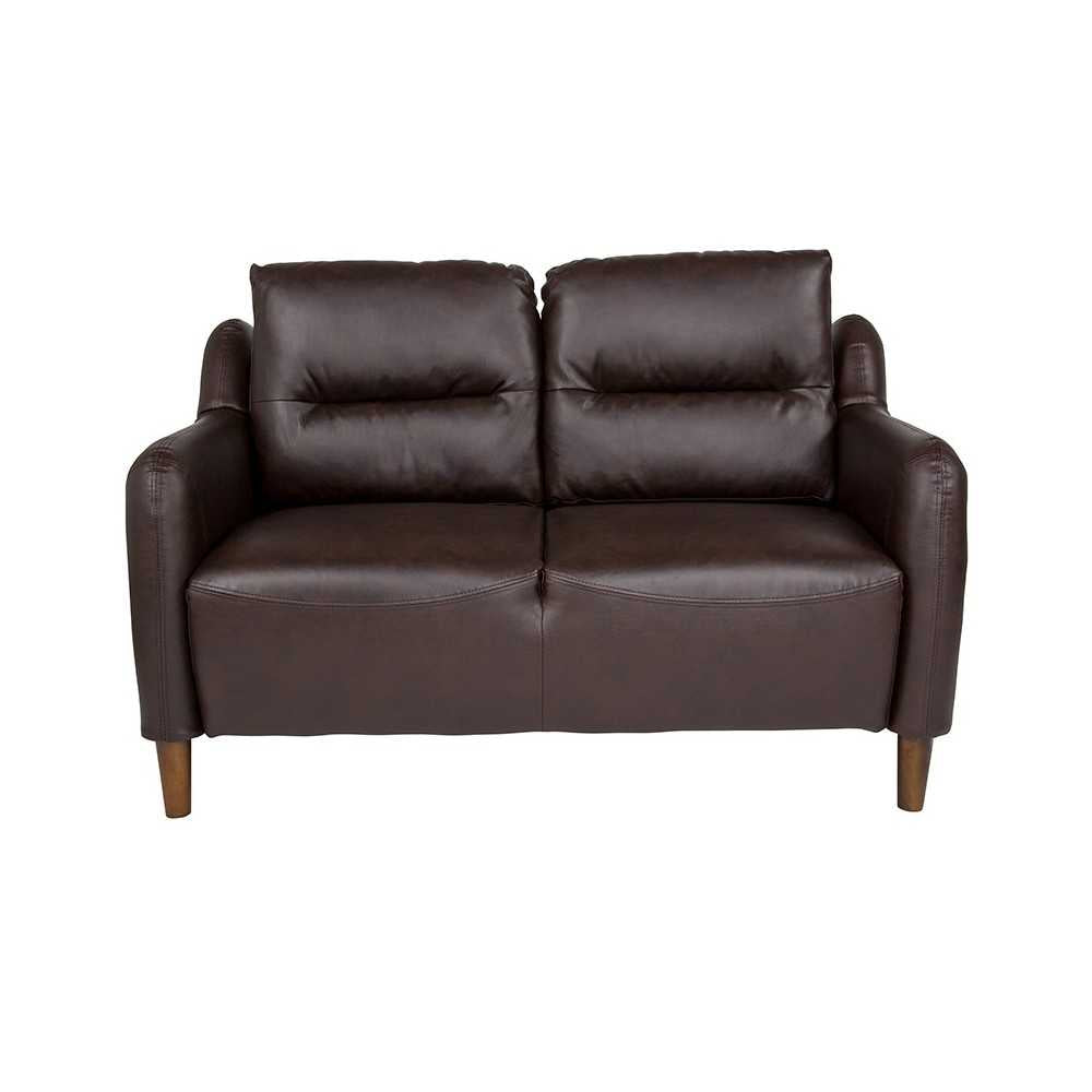 Newton Hill Upholstered Bustle Back Loveseat in Brown LeatherSoft