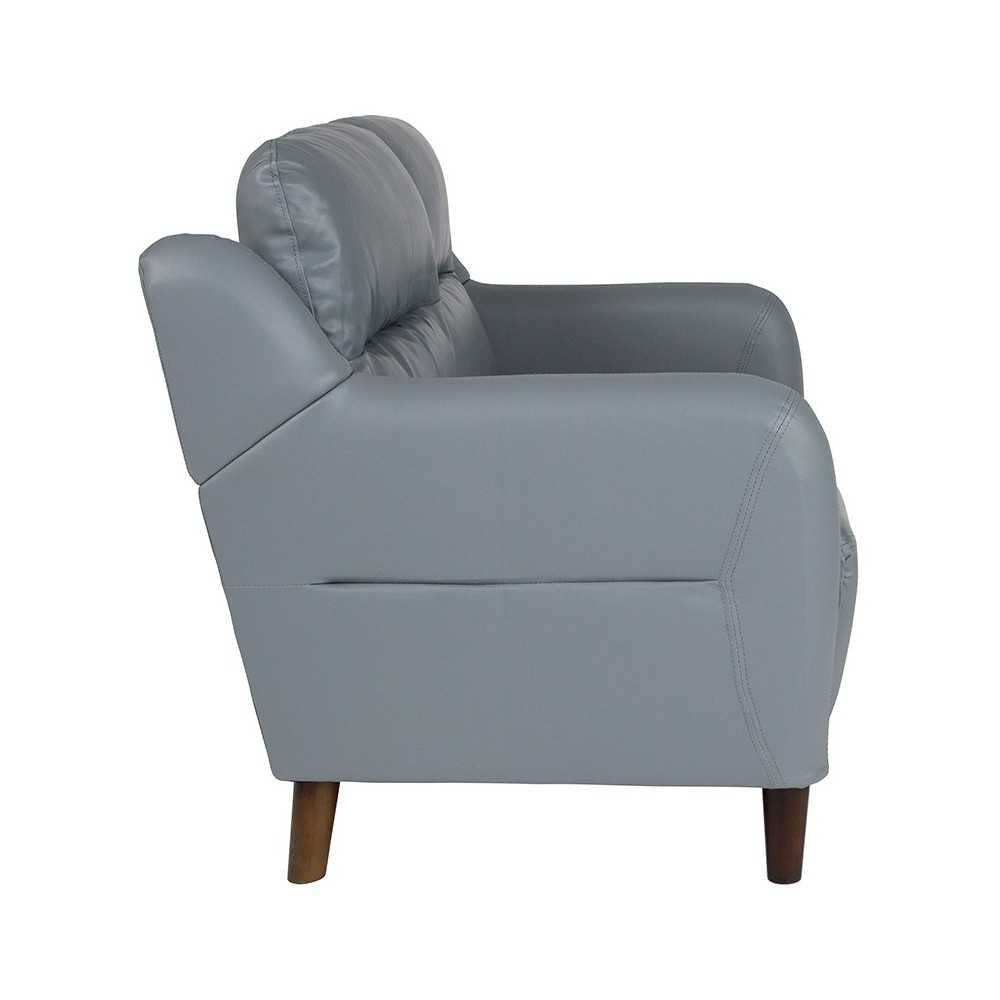 Newton Hill Upholstered Bustle Back Loveseat in Gray LeatherSoft