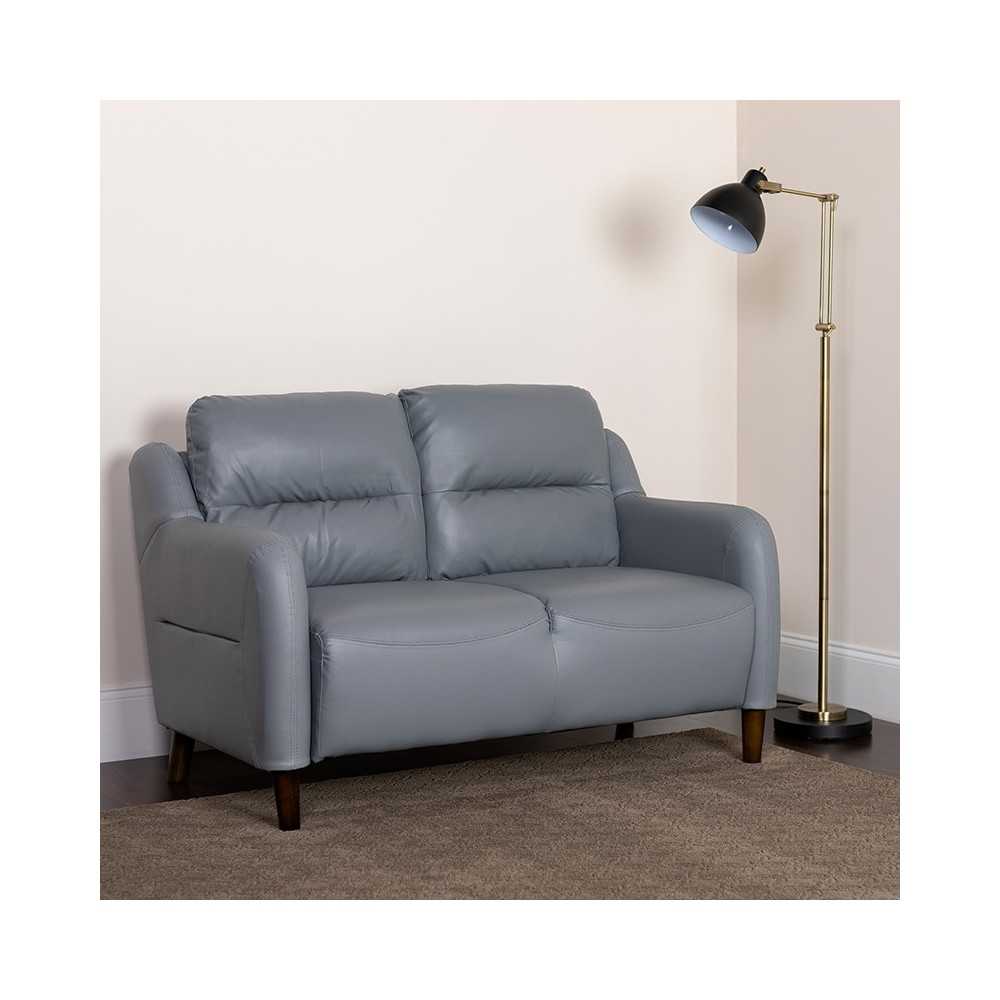 Newton Hill Upholstered Bustle Back Loveseat in Gray LeatherSoft