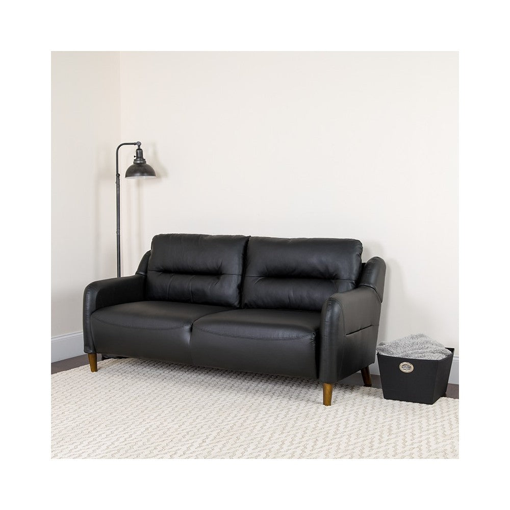 Newton Hill Upholstered Bustle Back Sofa in Black LeatherSoft