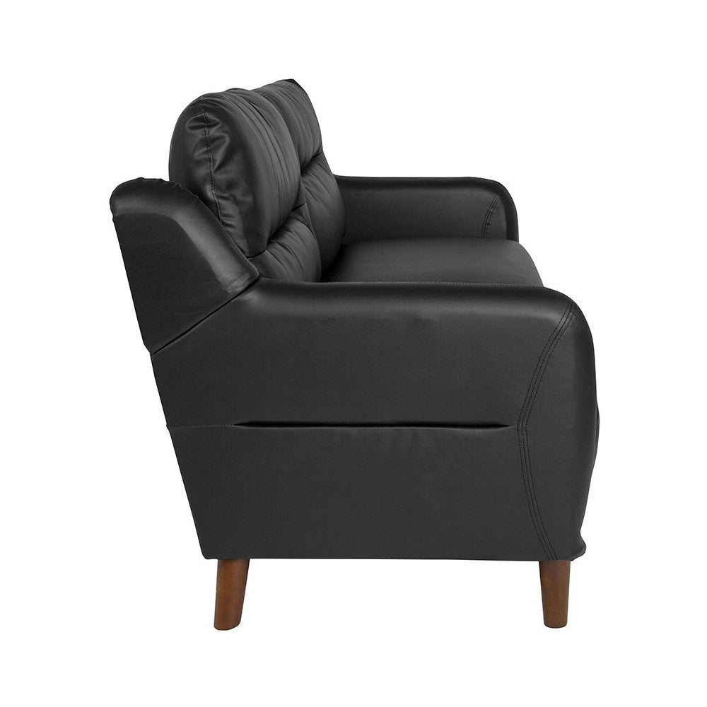 Newton Hill Upholstered Bustle Back Sofa in Black LeatherSoft