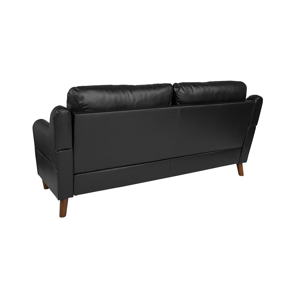 Newton Hill Upholstered Bustle Back Sofa in Black LeatherSoft