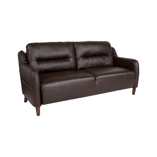 Newton Hill Upholstered Bustle Back Sofa in Brown LeatherSoft