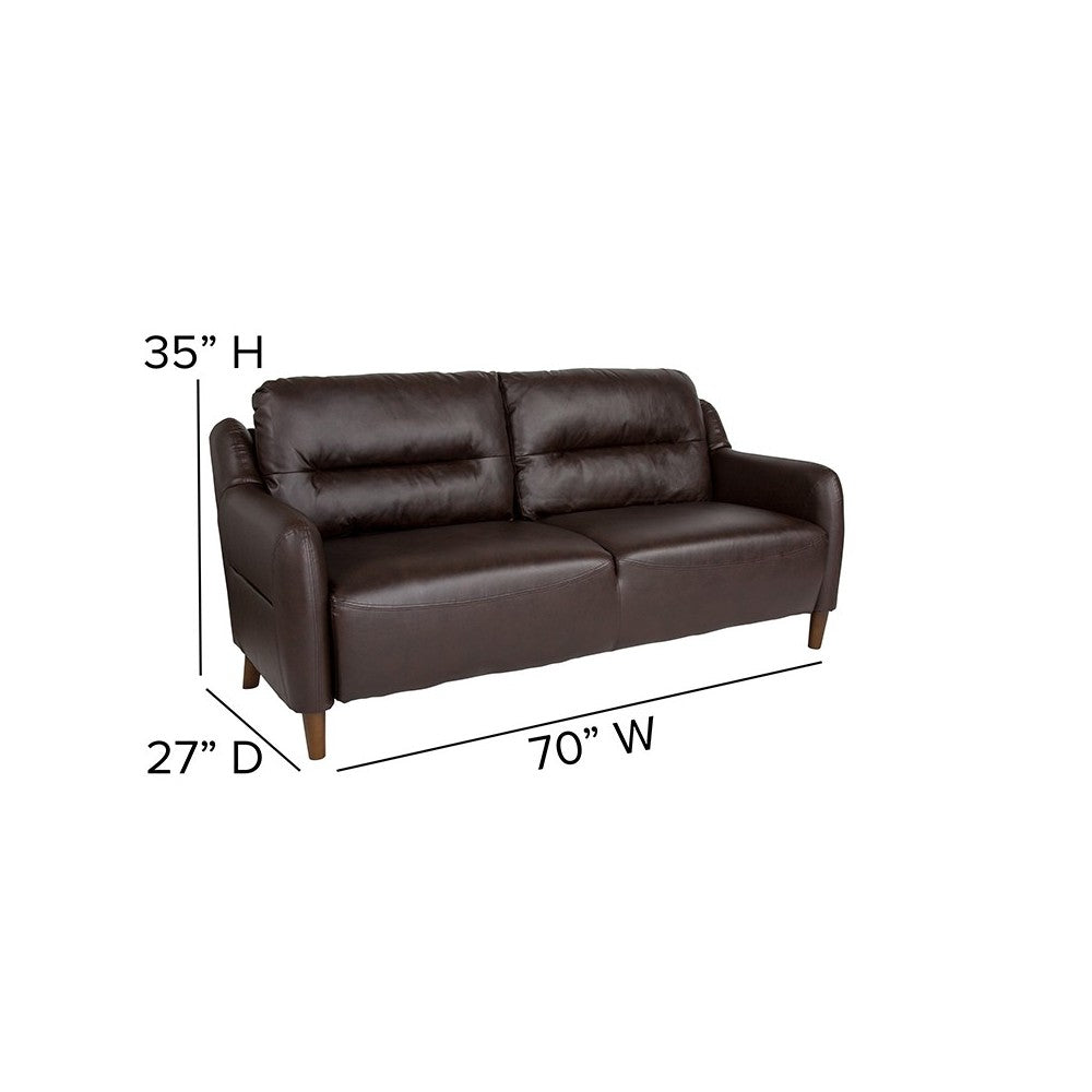 Newton Hill Upholstered Bustle Back Sofa in Brown LeatherSoft