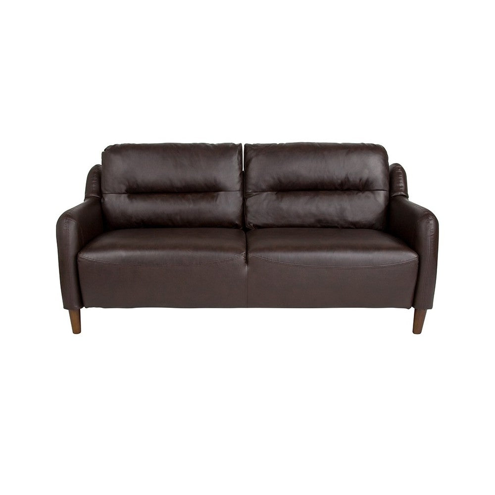Newton Hill Upholstered Bustle Back Sofa in Brown LeatherSoft