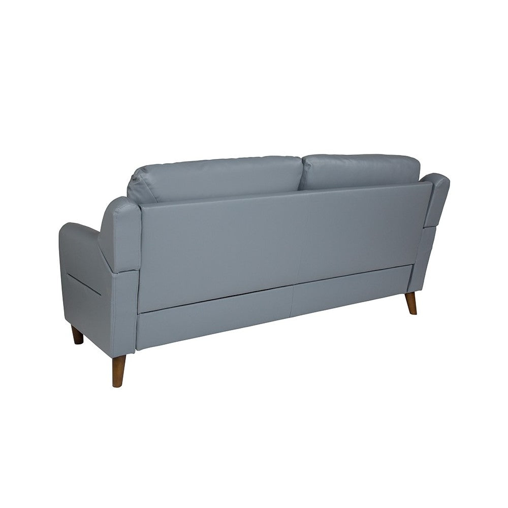 Newton Hill Upholstered Bustle Back Sofa in Gray LeatherSoft