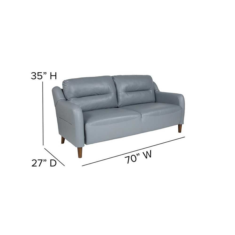 Newton Hill Upholstered Bustle Back Sofa in Gray LeatherSoft