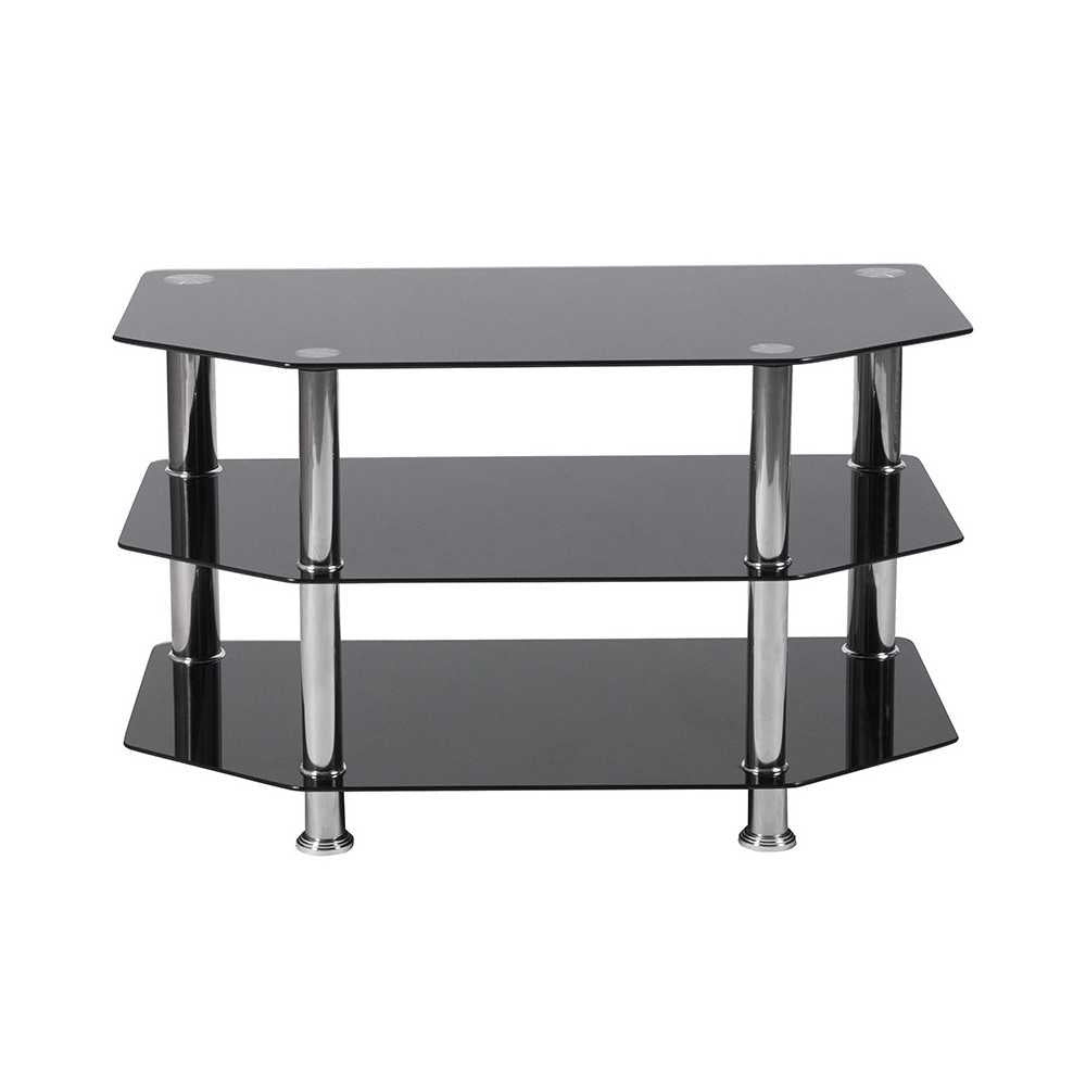 North Beach Black Glass TV Stand with Stainless Steel Metal Frame