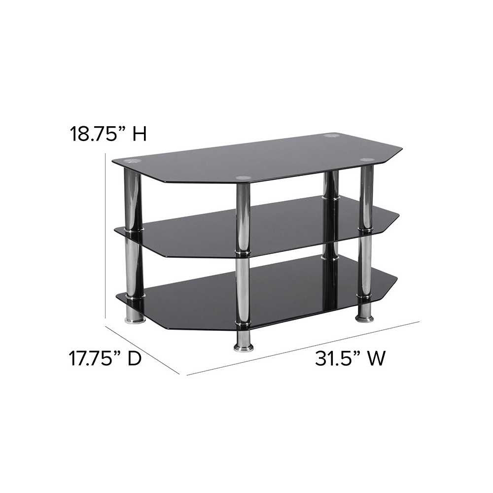 North Beach Black Glass TV Stand with Stainless Steel Metal Frame