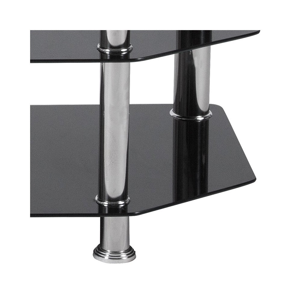 North Beach Black Glass TV Stand with Stainless Steel Metal Frame