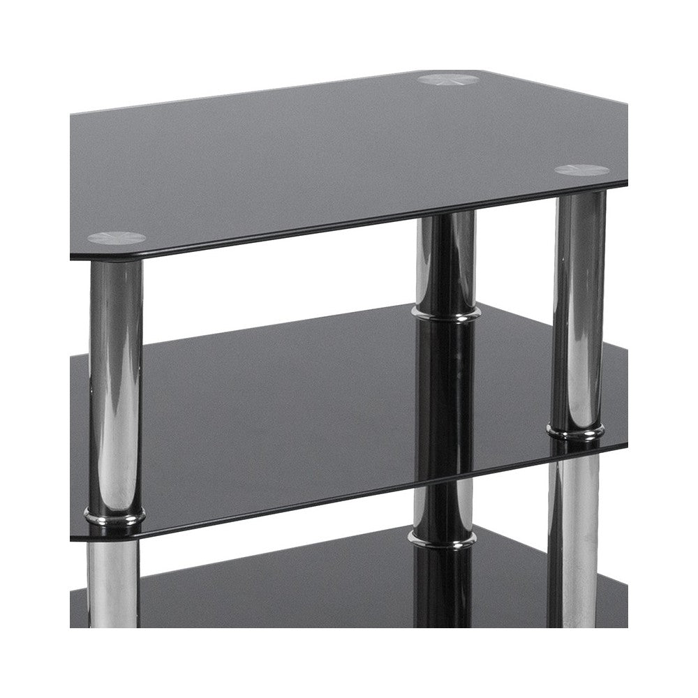 North Beach Black Glass TV Stand with Stainless Steel Metal Frame