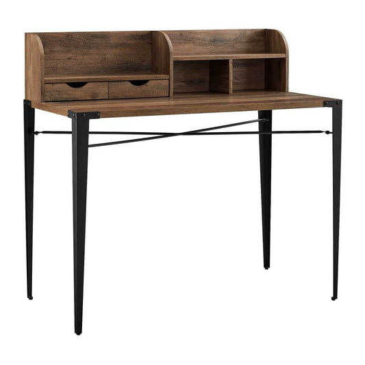 Nyla 42" Angle Iron Desk with Hutch - Rustic Oak