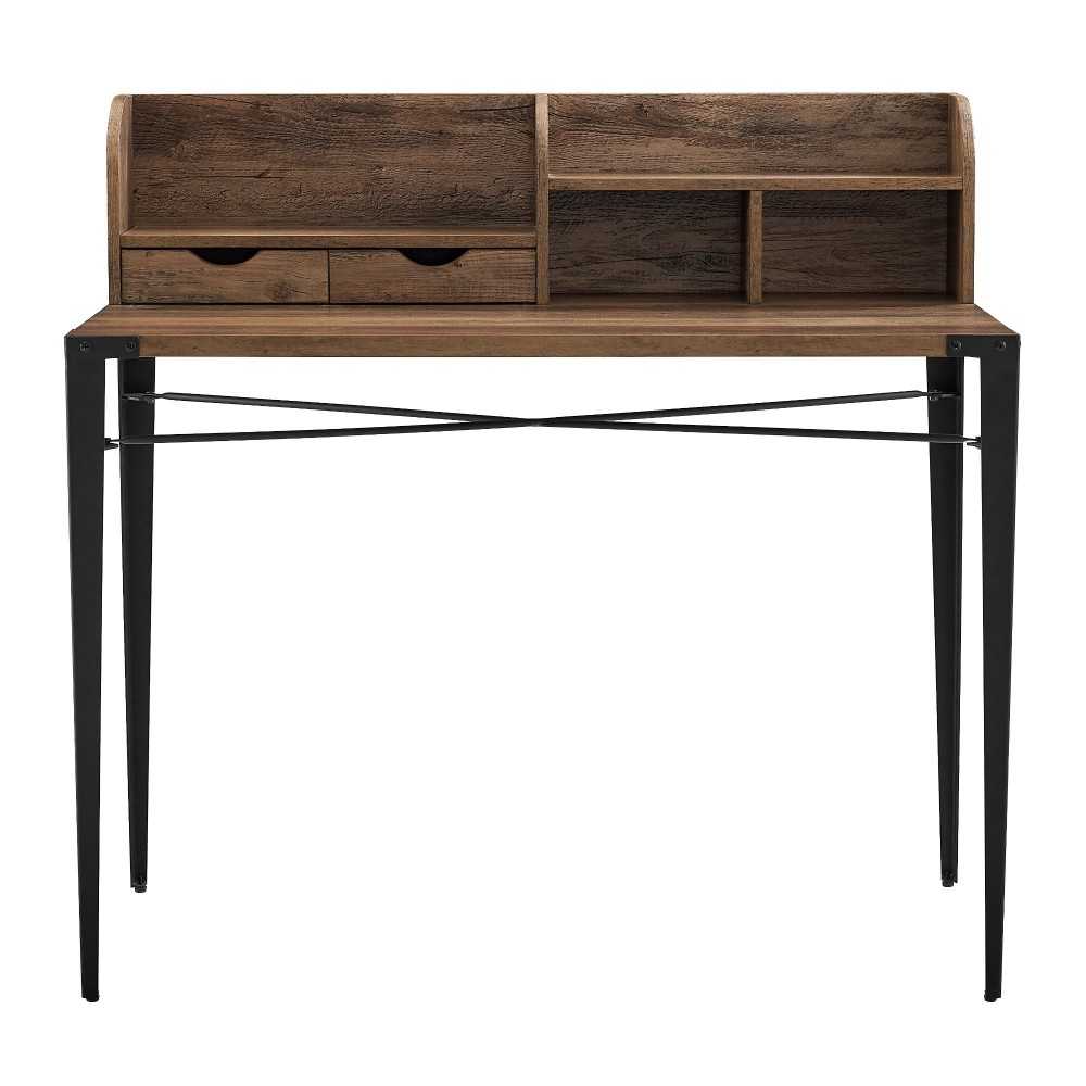 Nyla 42" Angle Iron Desk with Hutch - Rustic Oak