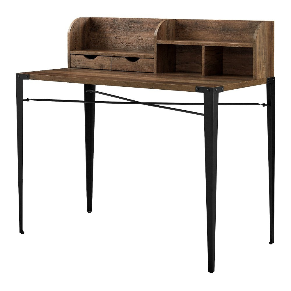 Nyla 42" Angle Iron Desk with Hutch - Rustic Oak