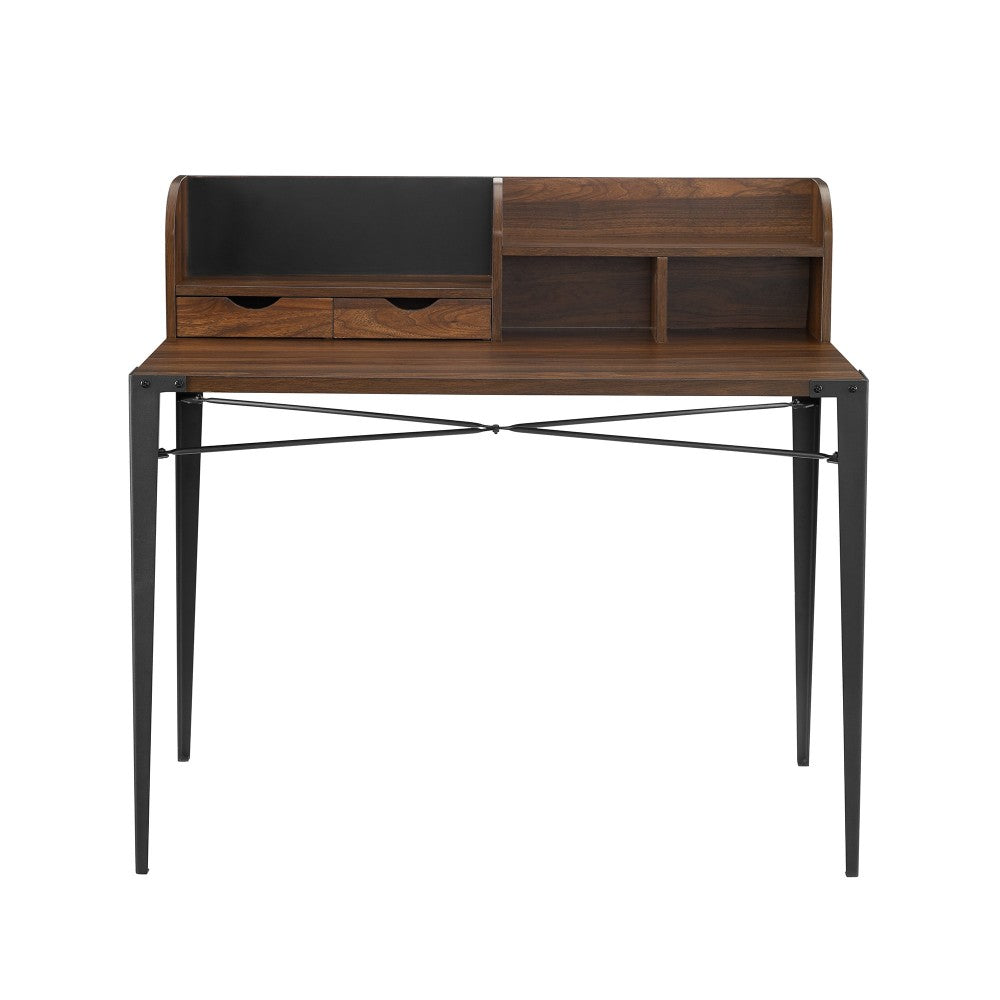 Nyla 42" Industrial Secretary Desk with Hutch - Dark Walnut