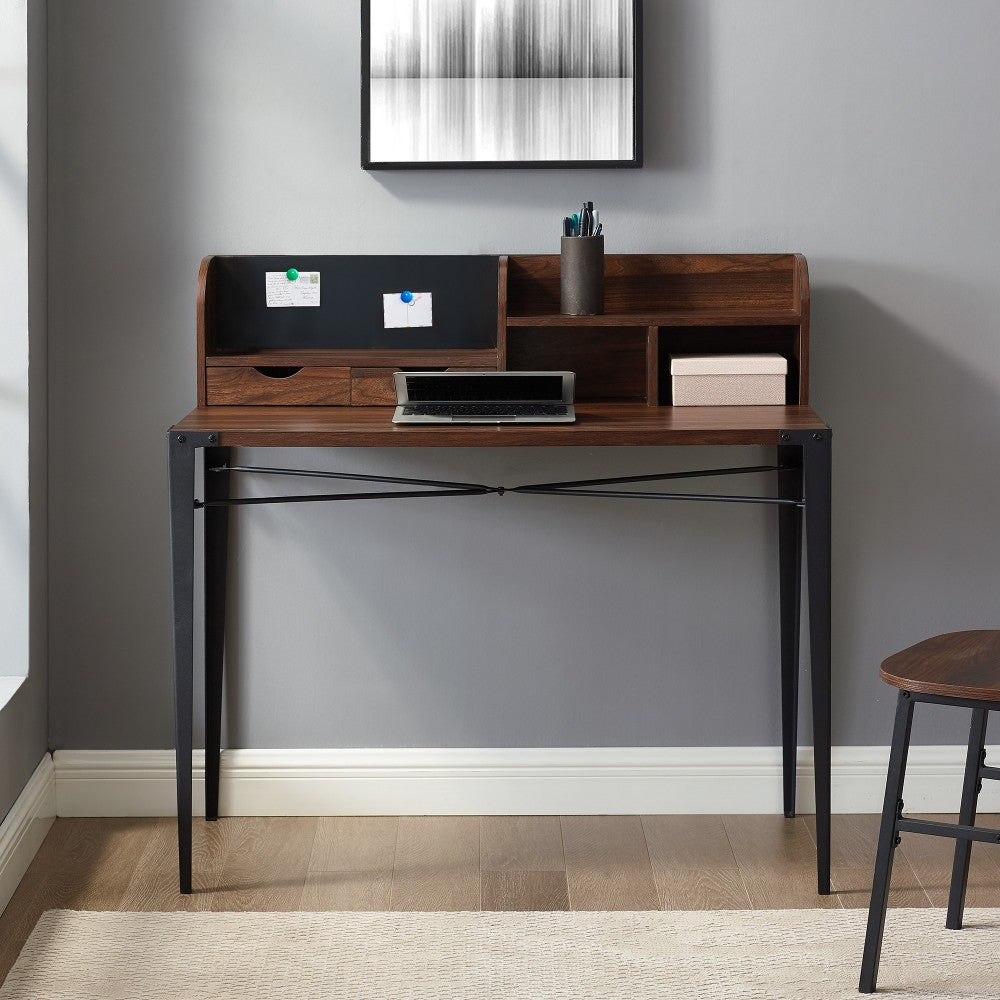 Nyla 42" Industrial Secretary Desk with Hutch - Dark Walnut