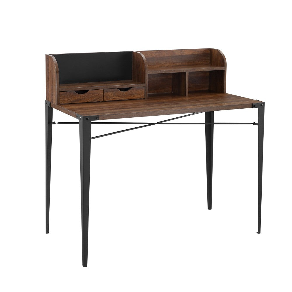 Nyla 42" Industrial Secretary Desk with Hutch - Dark Walnut