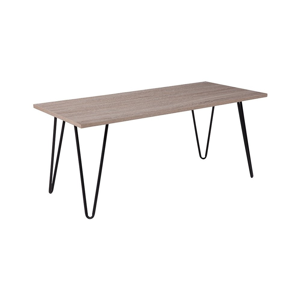 Oak Park Collection Driftwood Wood Grain Finish Coffee Table with Black Metal Legs