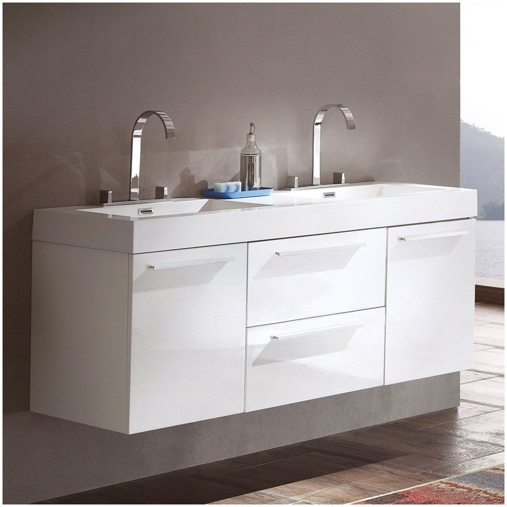 Opulento 54" Black Modern Double Sink Bathroom Cabinet w/ Integrated Sinks