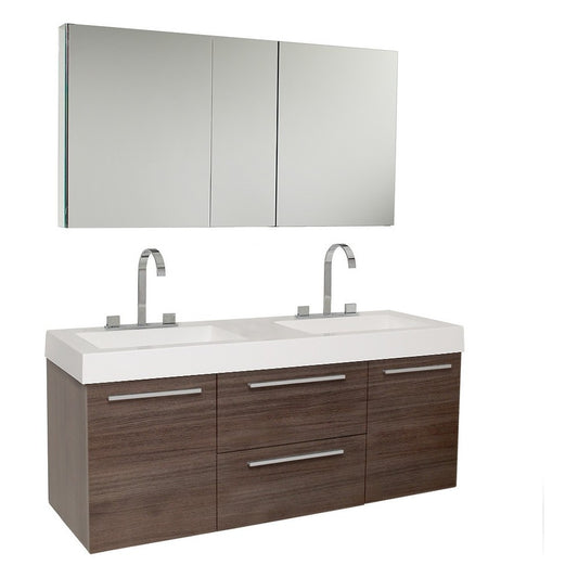 Opulento 54" Gray Oak Modern Double Sink Bathroom Vanity w/ Medicine Cabinet