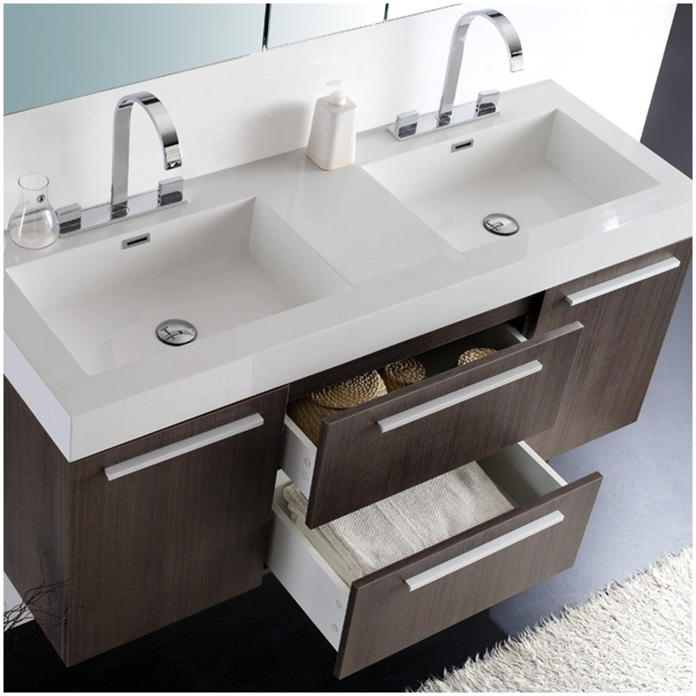 Opulento 54" Gray Oak Modern Double Sink Bathroom Vanity w/ Medicine Cabinet