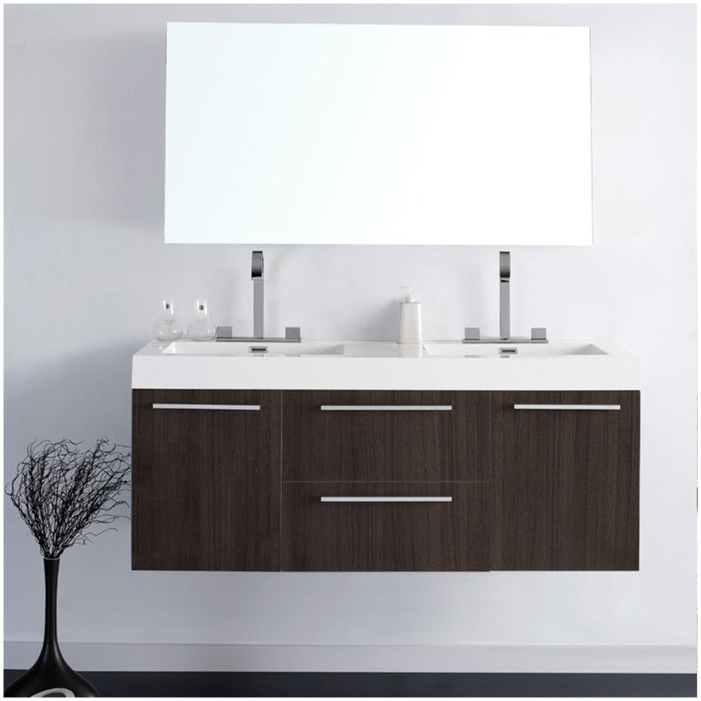 Opulento 54" Gray Oak Modern Double Sink Bathroom Vanity w/ Medicine Cabinet