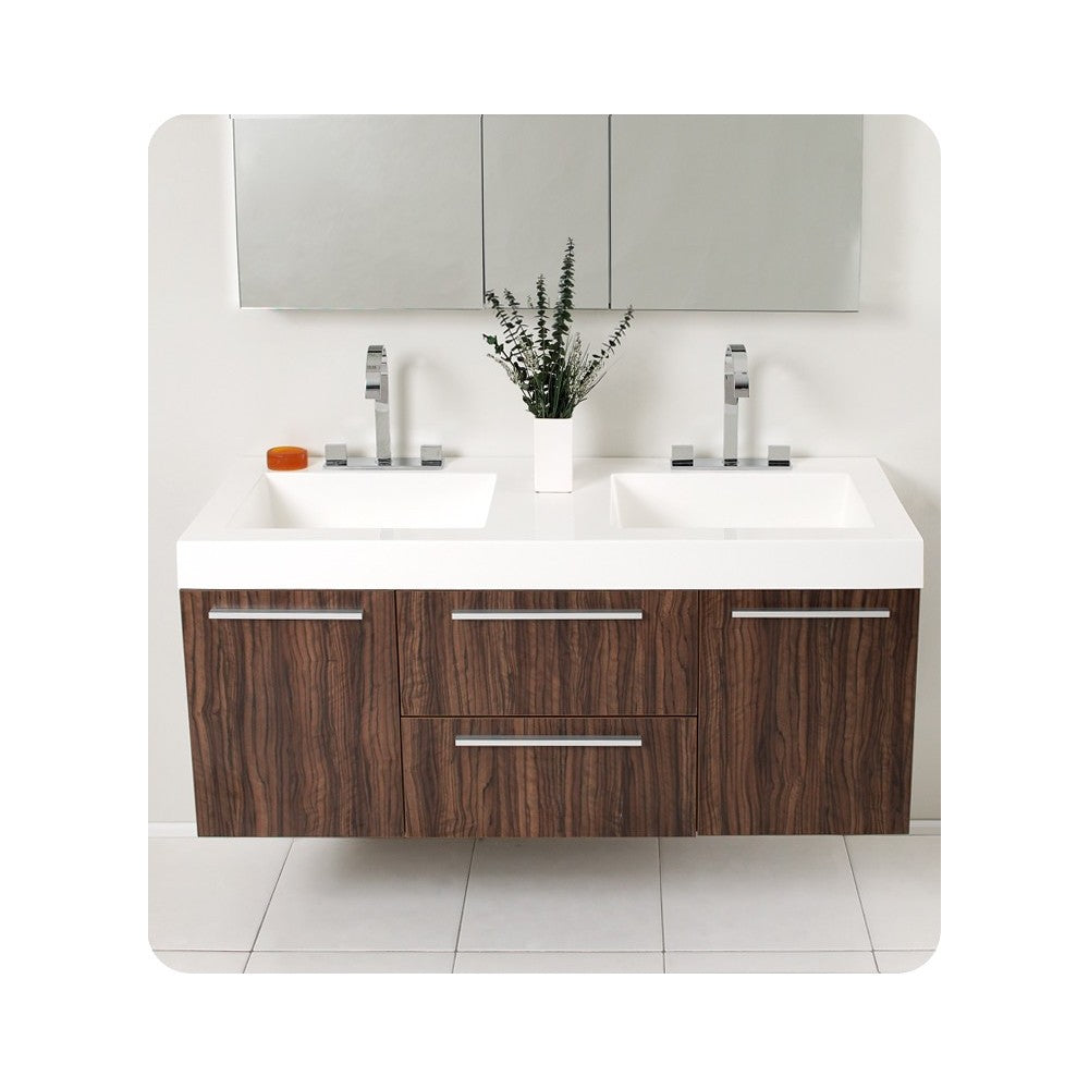 Opulento 54" Walnut Modern Double Sink Bathroom Vanity w/ Medicine Cabinet