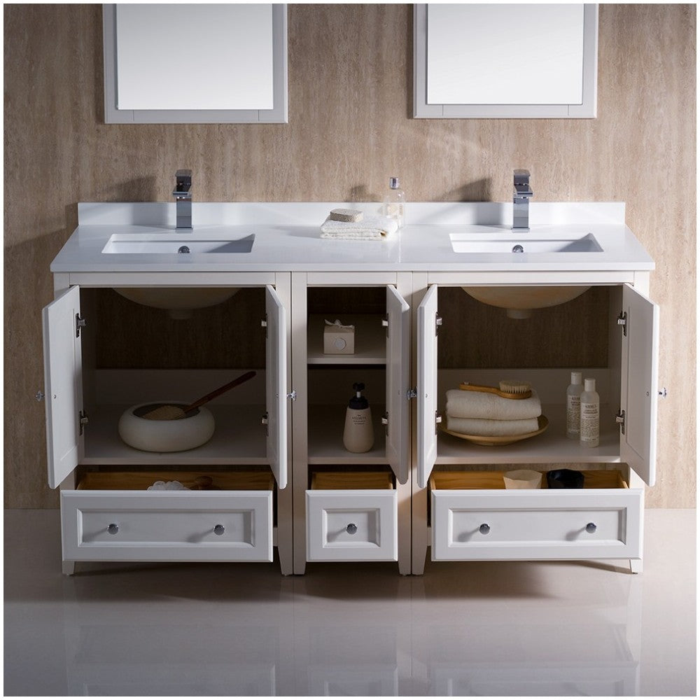 Oxford 60" Antique White Traditional Double Sink Bathroom Vanity, FVN20-241224AW