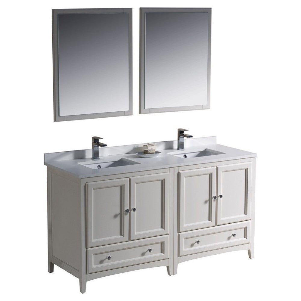 Oxford 60" Antique White Traditional Double Sink Bathroom Vanity, FVN20-3030AW