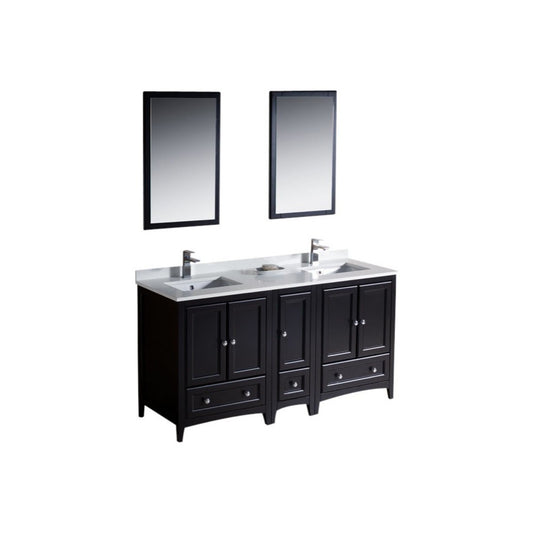 Oxford 60" Espresso Traditional Double Sink Bathroom Vanity, FVN20-241224ES