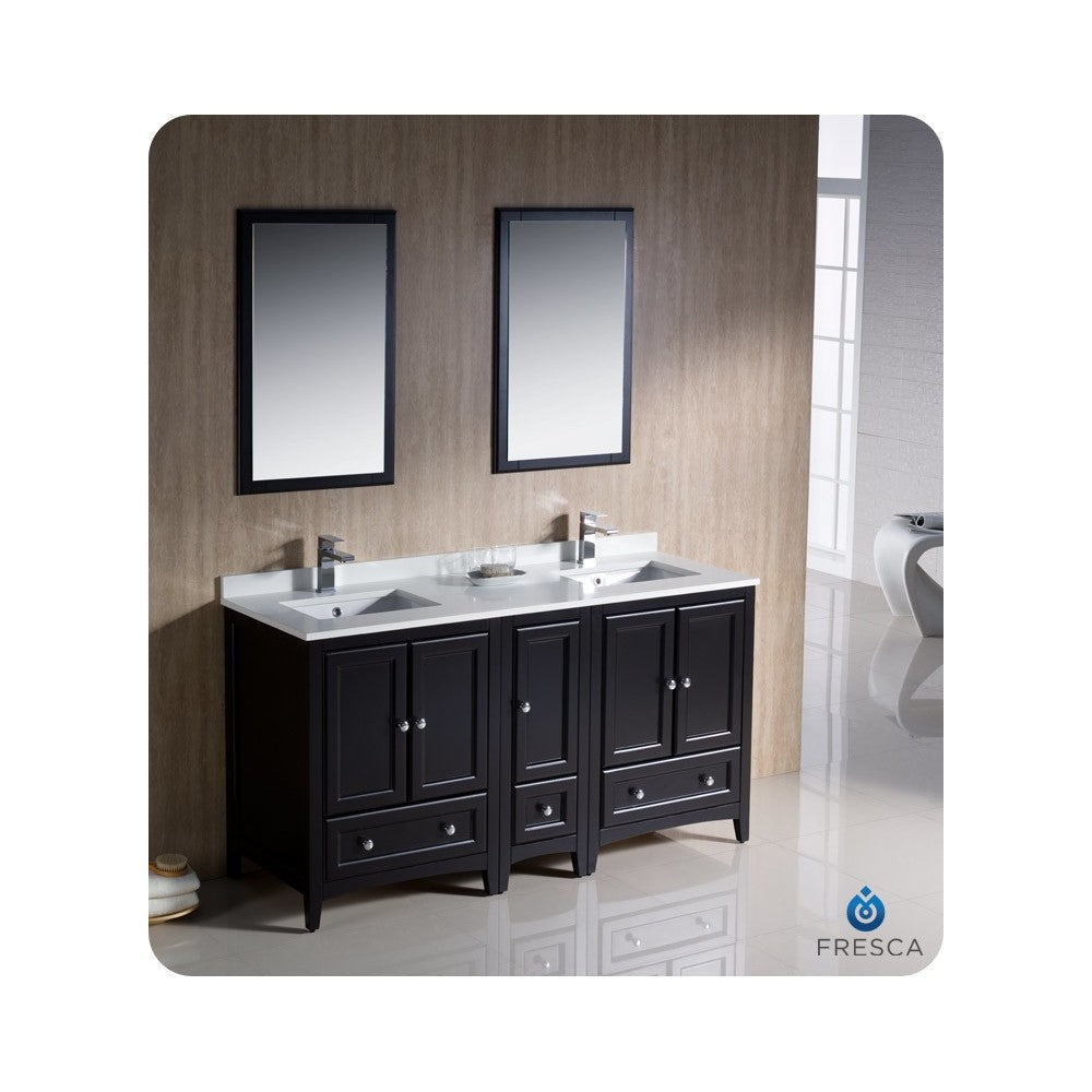 Oxford 60" Espresso Traditional Double Sink Bathroom Vanity, FVN20-241224ES