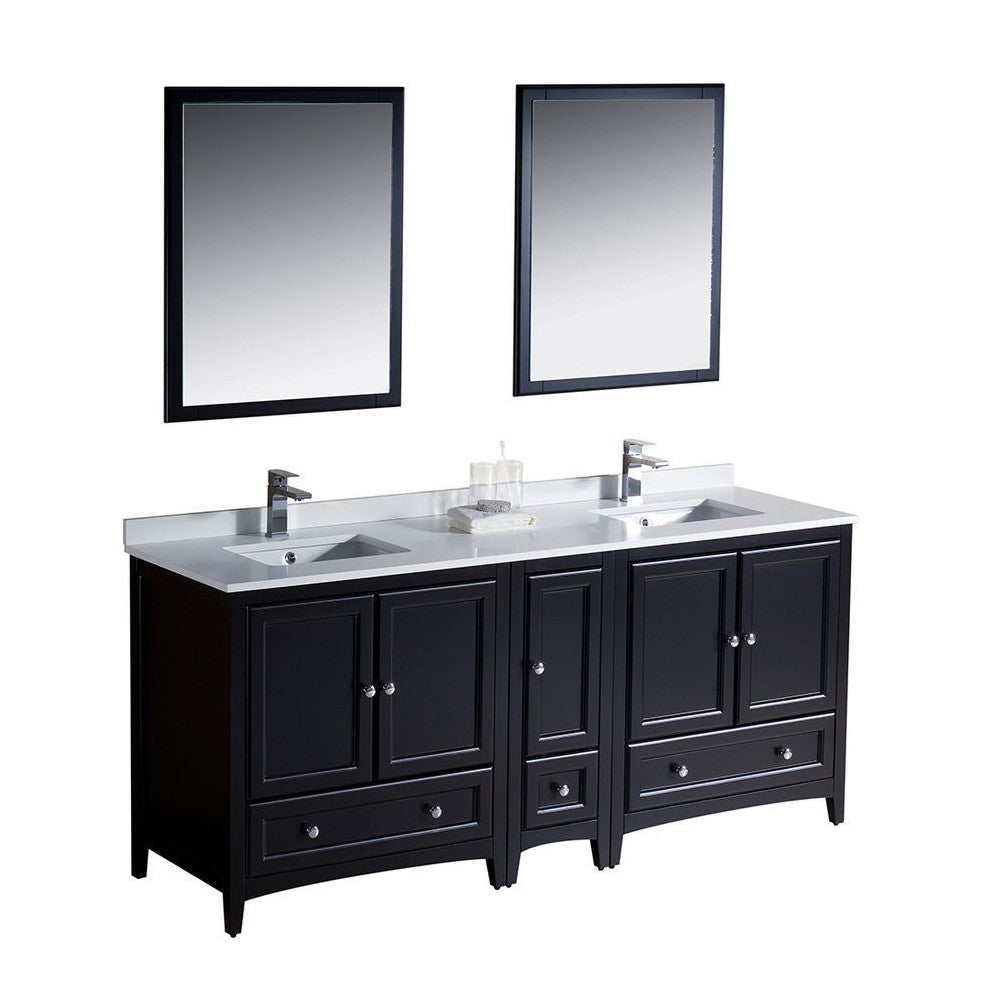 Oxford 72" Espresso Traditional Double Sink Bathroom Vanity, FVN20-301230ES