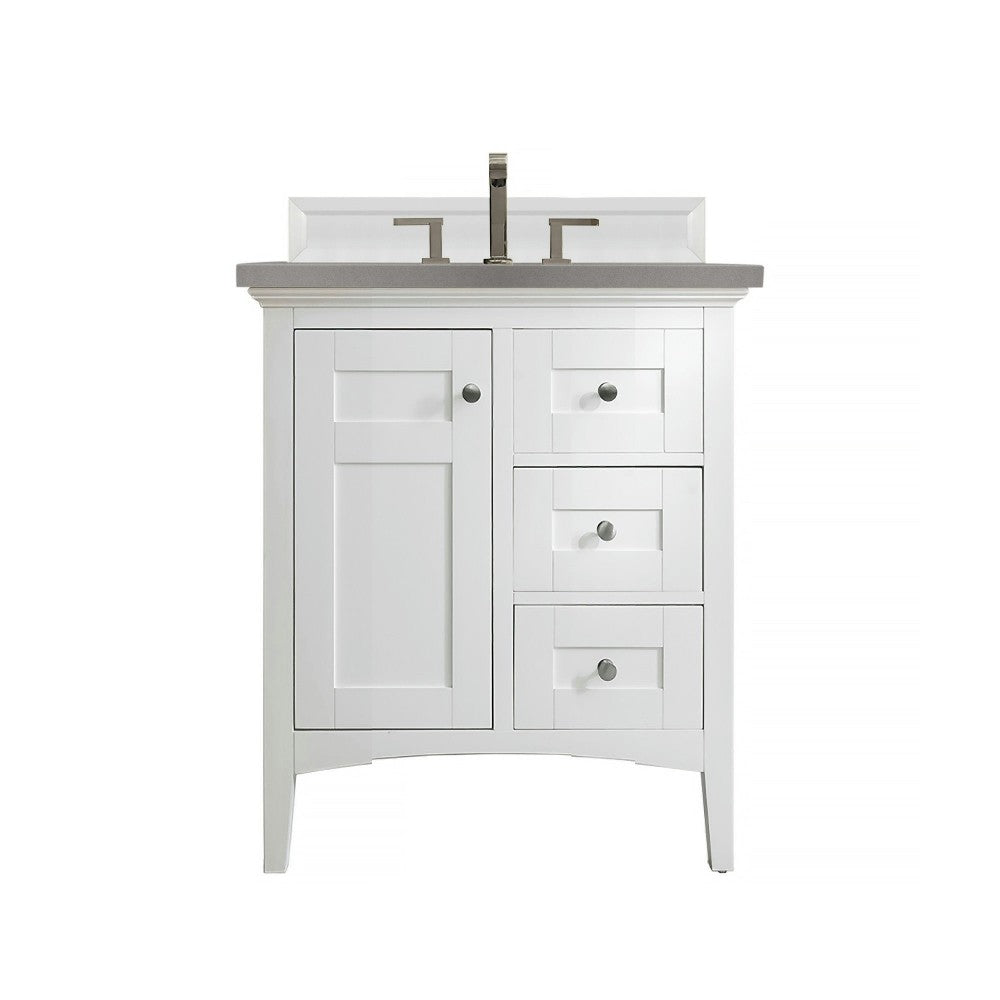 Palisades 30" Single Vanity, Bright White, w/ 3 CM Gray Expo Quartz Top