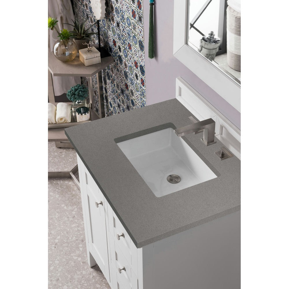 Palisades 30" Single Vanity, Bright White, w/ 3 CM Gray Expo Quartz Top