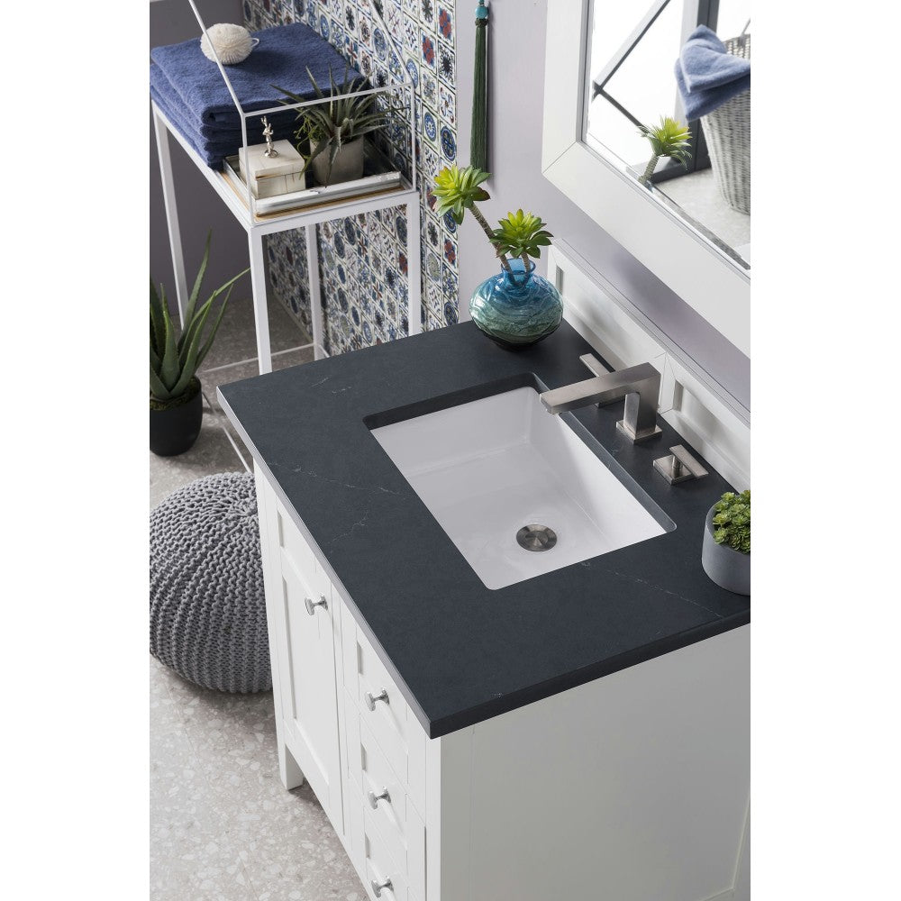 Palisades 30" Single Vanity, Bright White, w/ 3 CM Charcoal Soapstone Quartz Top
