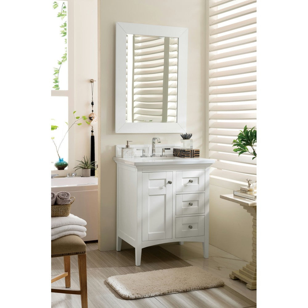 Palisades 30" Single Vanity, Bright White, w/ 3 CM Classic White Quartz Top