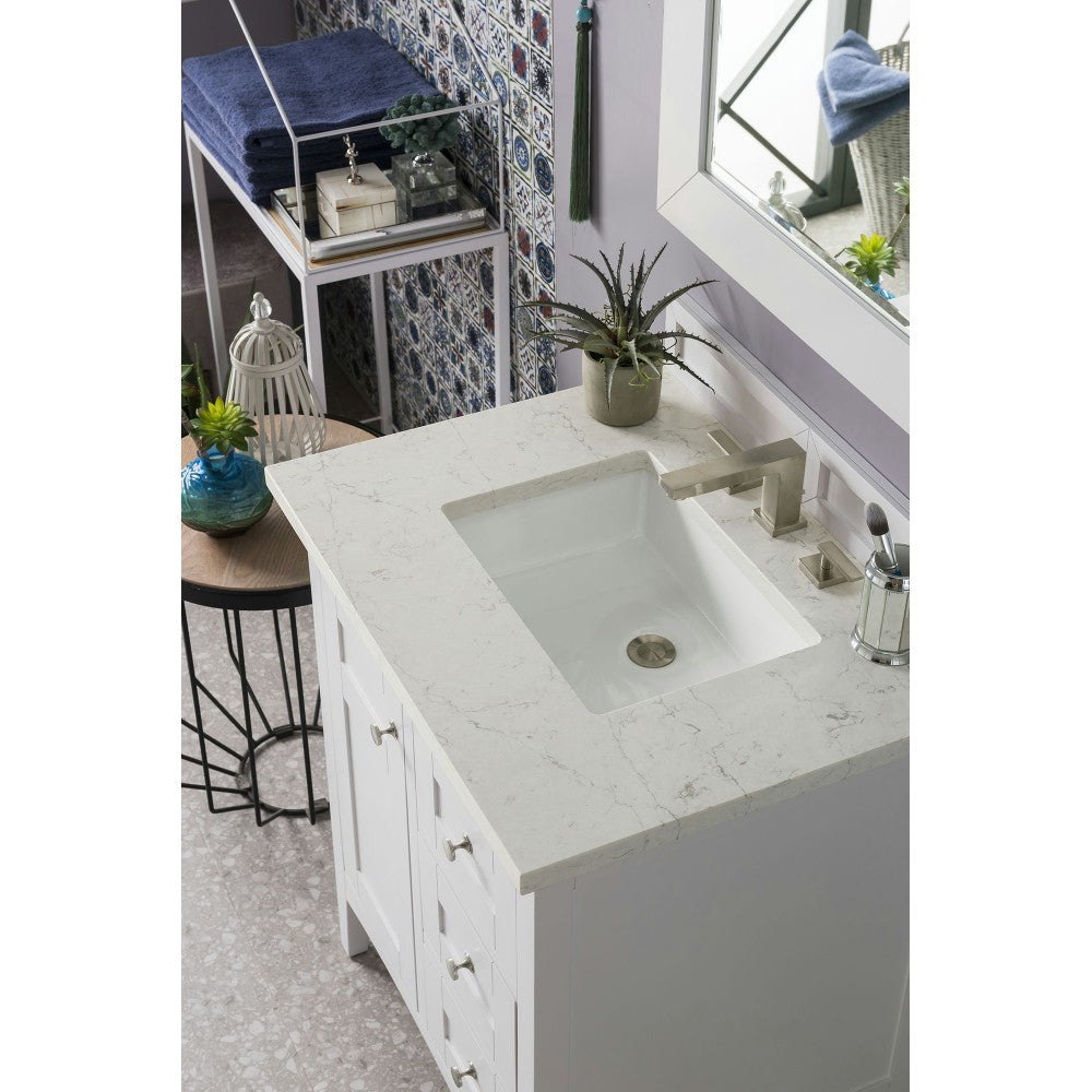 Palisades 30" Single Vanity Bright White w/ 3 CM Jasmine Pearl Quartz Top