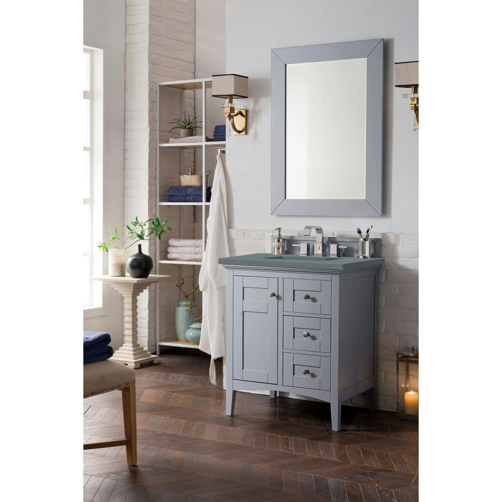 Palisades 30" Single Vanity, Silver Gray, w/ 3 CM Cala Blue Quartz Top