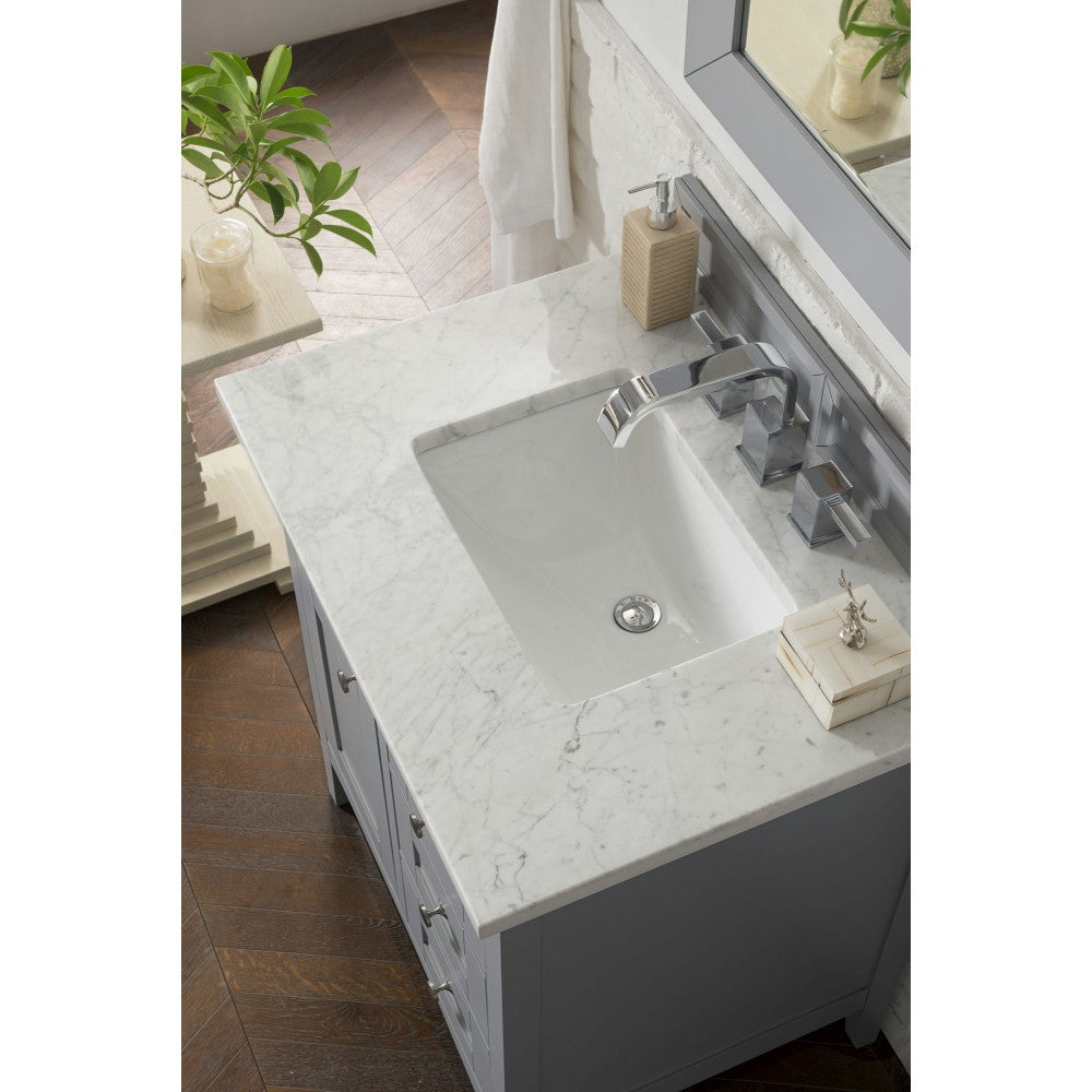 Palisades 30" Single Vanity, Silver Gray w/ 3 CM Carrara Marble Top