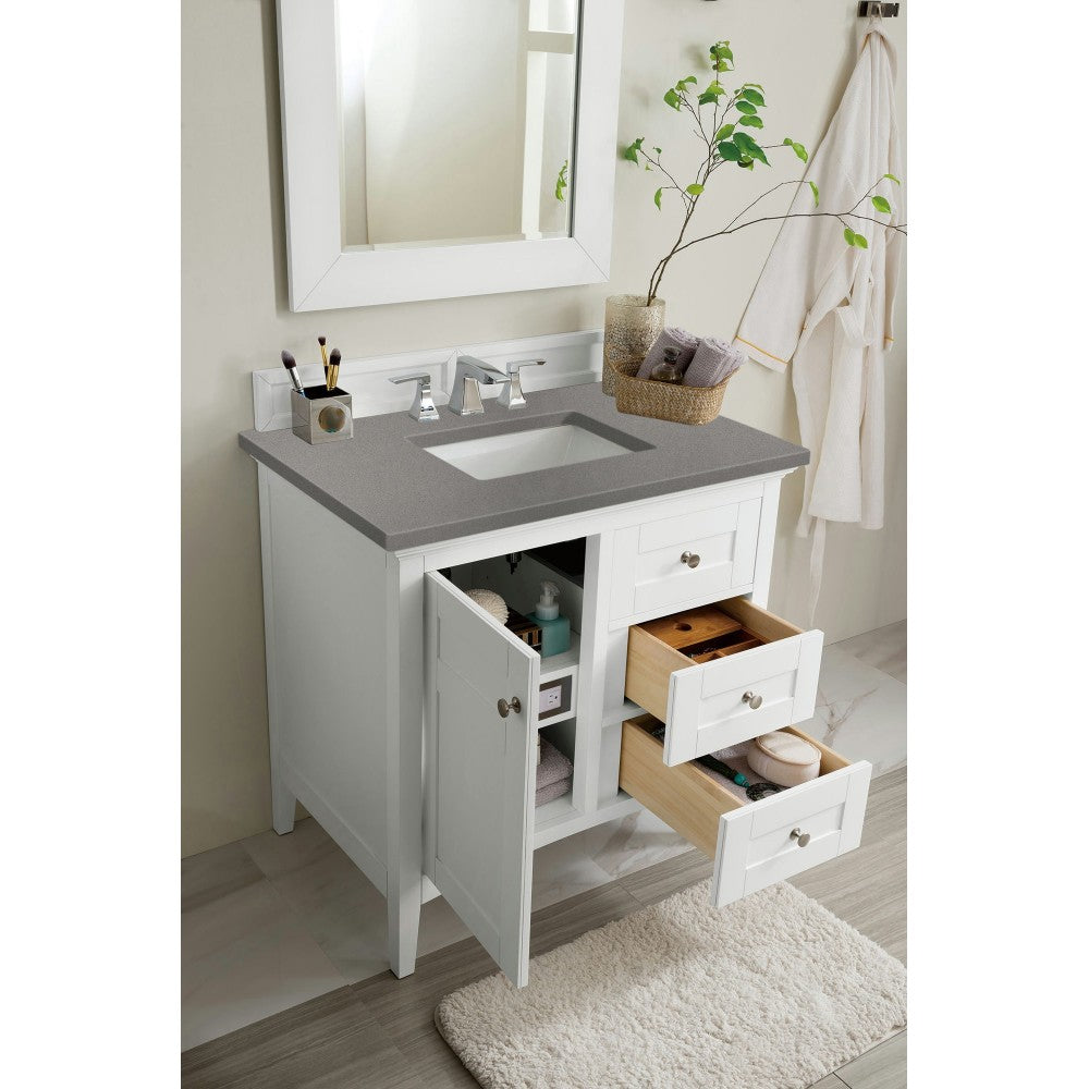 Palisades 36" Single Vanity, Bright White, w/ 3 CM Gray Expo Quartz Top