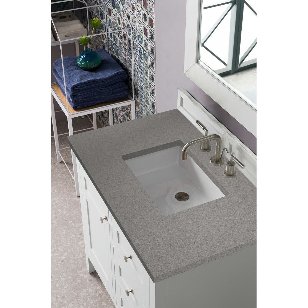 Palisades 36" Single Vanity, Bright White, w/ 3 CM Gray Expo Quartz Top