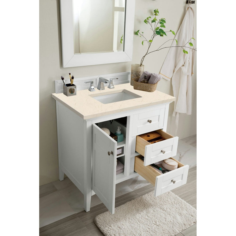 Palisades 36" Single Vanity, Bright White, w/ 3 CM Eternal Marfil Quartz Top