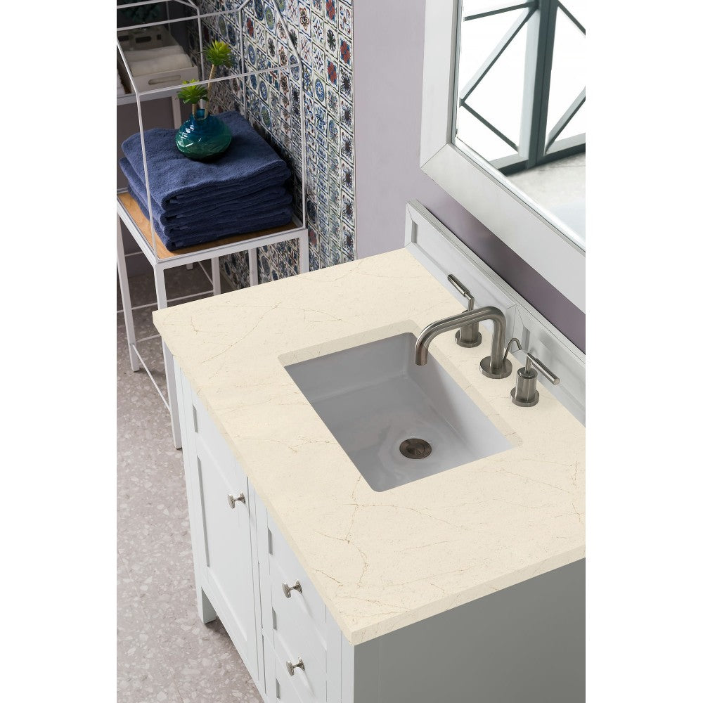 Palisades 36" Single Vanity, Bright White, w/ 3 CM Eternal Marfil Quartz Top