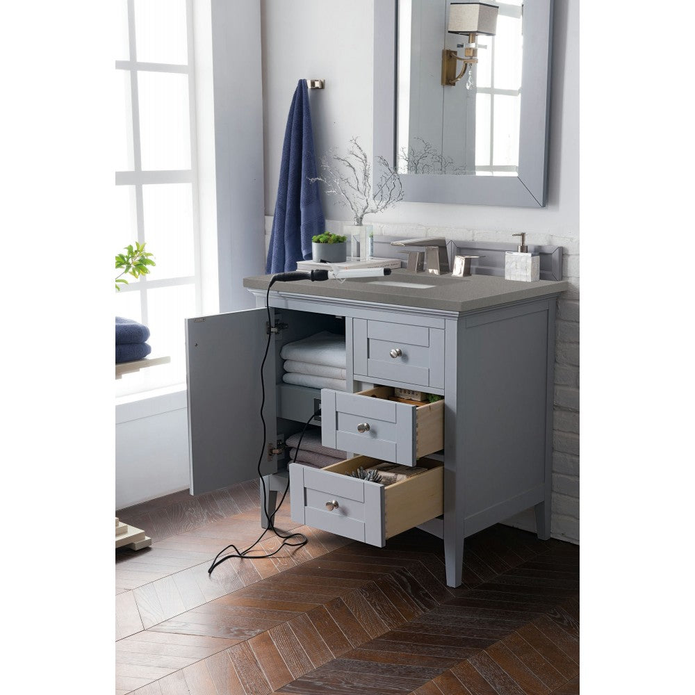 Palisades 36" Single Vanity, Silver Gray, w/ 3 CM Gray Expo Quartz Top