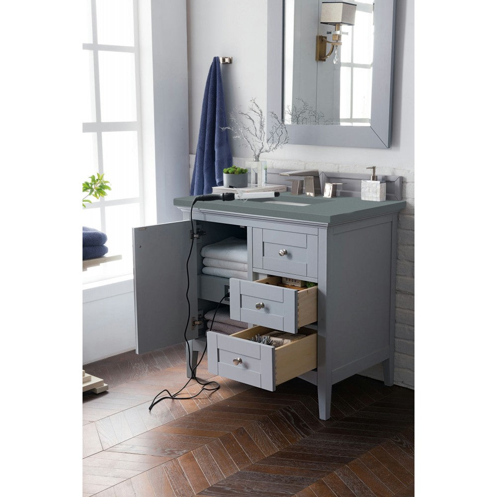 Palisades 36" Single Vanity, Silver Gray, w/ 3 CM Cala Blue Quartz Top