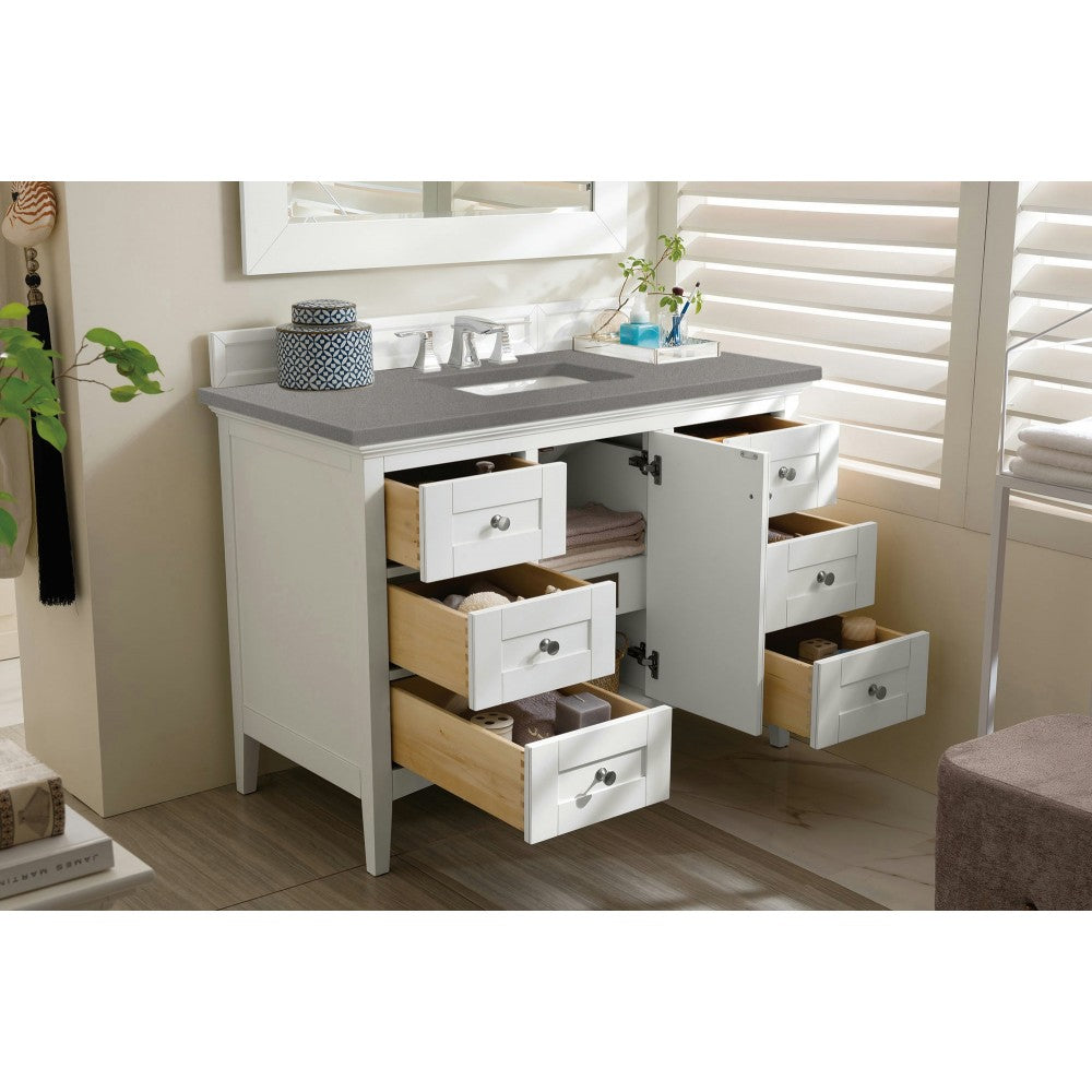 Palisades 48" Single Vanity, Bright  White, w/ 3 CM Gray Expo Quartz Top