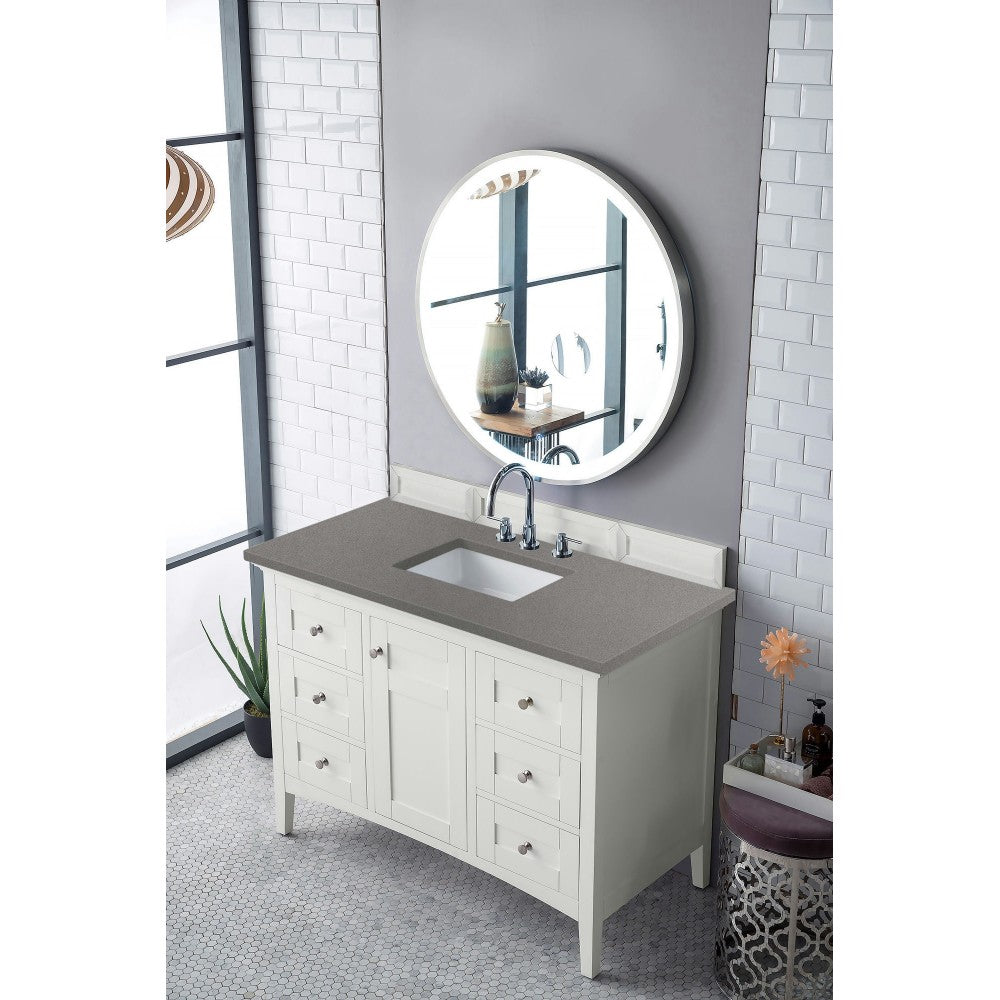 Palisades 48" Single Vanity, Bright  White, w/ 3 CM Gray Expo Quartz Top