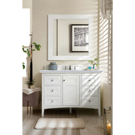 Palisades 48" Single Vanity, Bright  White w/ 3 CM Carrara Marble Top